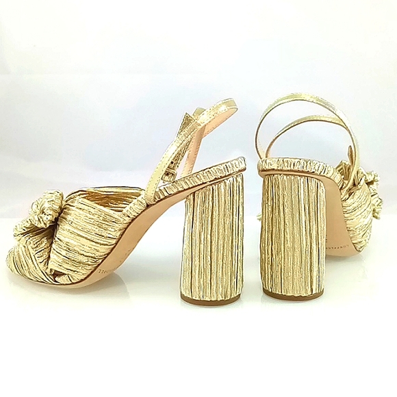 NWB$395 Loeffler Randall Camellia Gold Knotted Lamé Ankle Strap Heel Sandal Sz 5 - Picture 12 of 17